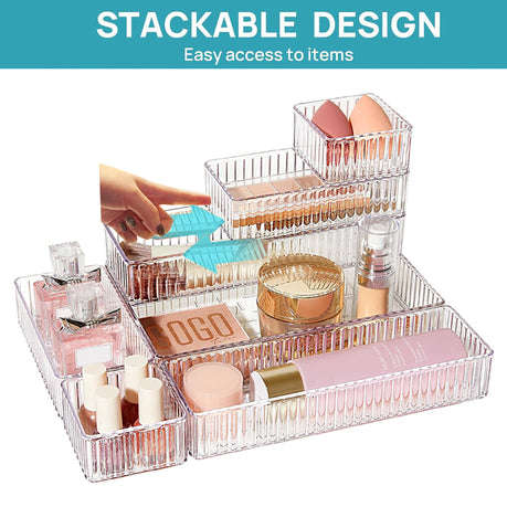 7 Piece Clear Acrylic Drawer Organiser Bins Stackable Cosmetic Makeup Trays
