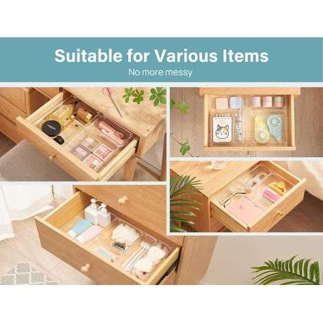 28 Piece Clear Acrylic Plastic Drawer Organizer Set 4 Sizes For Cosmetics