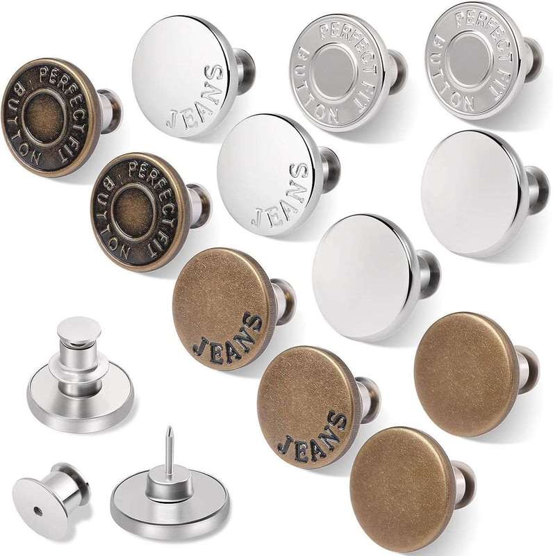 12 Pack Button Pins for Loose Jeans Instant Replacement No Sew Snap