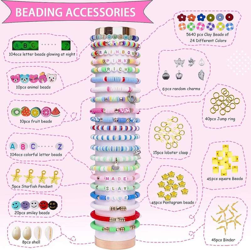 6100Pcs Flat Beads with Glow in Dark Letters Bracelet Jewllery Making Kit