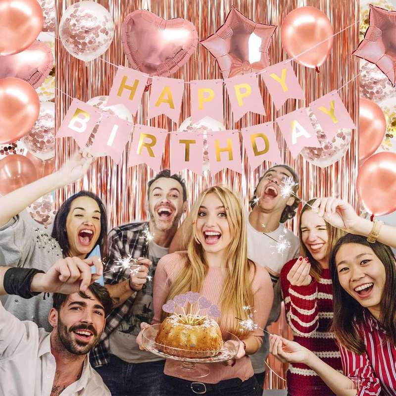 59Pcs Rose Gold Birthday Party Decoration Confetti Balloons Birthday Banner|