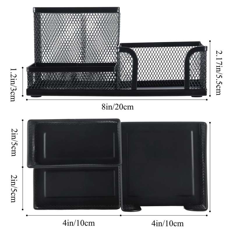Caart In Mart Mesh Desk Organisers Pencil Pen Holder For Office- 3 Compartments-Black