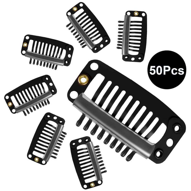 50 Pack Hair Extension Wig Clips 9 Teeth Metal Steel Clipper