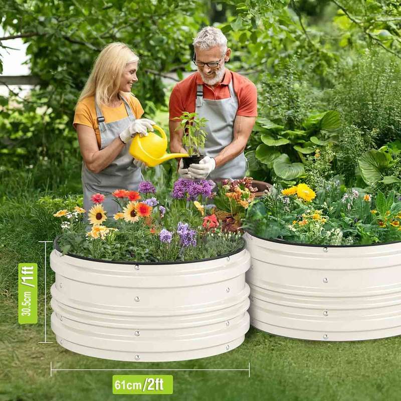 Galvanised Metal Raised Bed Vegetable Planter Box For Outdoor Garden -Round|