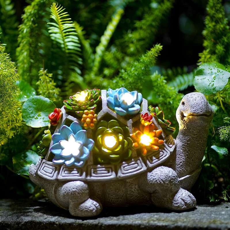 Solar Garden Turtle Statue Tortoise With Lights For Outdoor Patio Yard