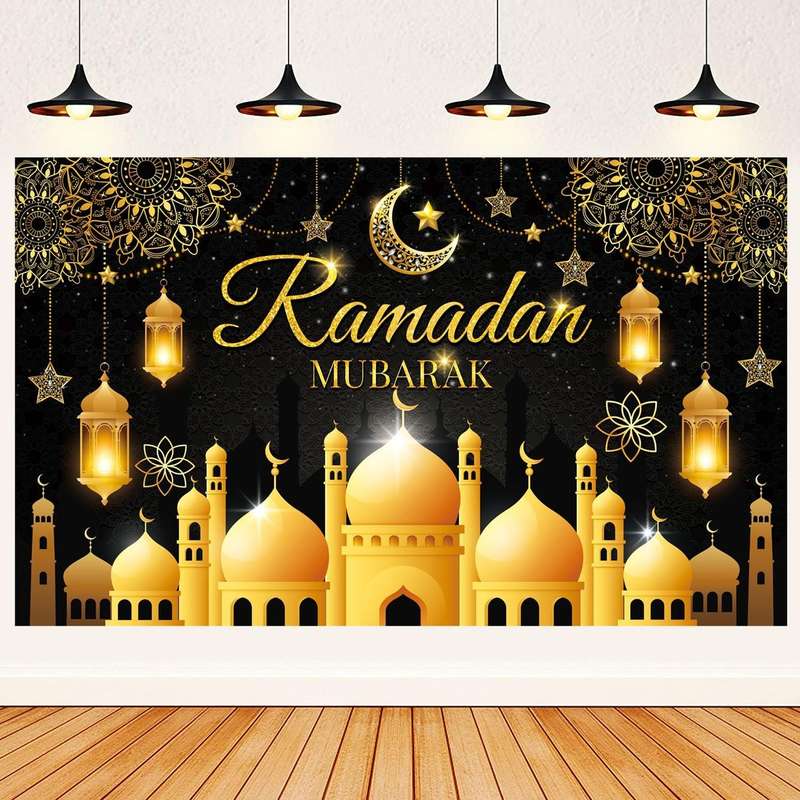 Islamic Ramadan Mubarak Decorations Backdrop Eid Wall Banner Background