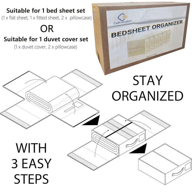 Bed Sheet Organisers & Storage For Linen Closet Foldable - 6 Pack - Beige (XL)|