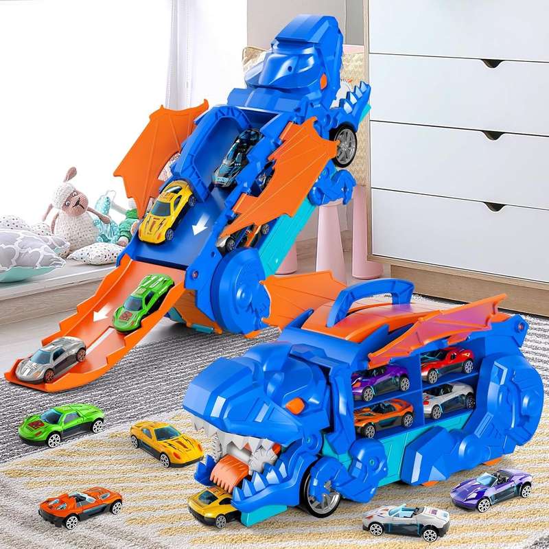 Dinosaur Transporter Truck With 10 Die-Cast Cars Toddler Toys For Kids