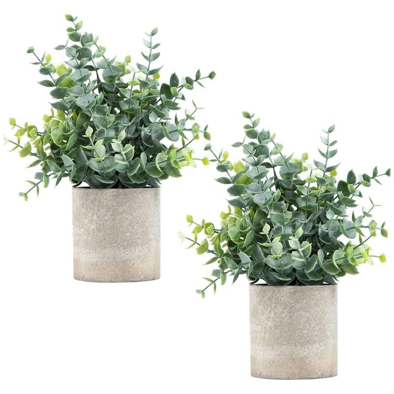 2 Pack Mini Fake Artificial Plants Eucalyptus Potted For Home Office Decor-