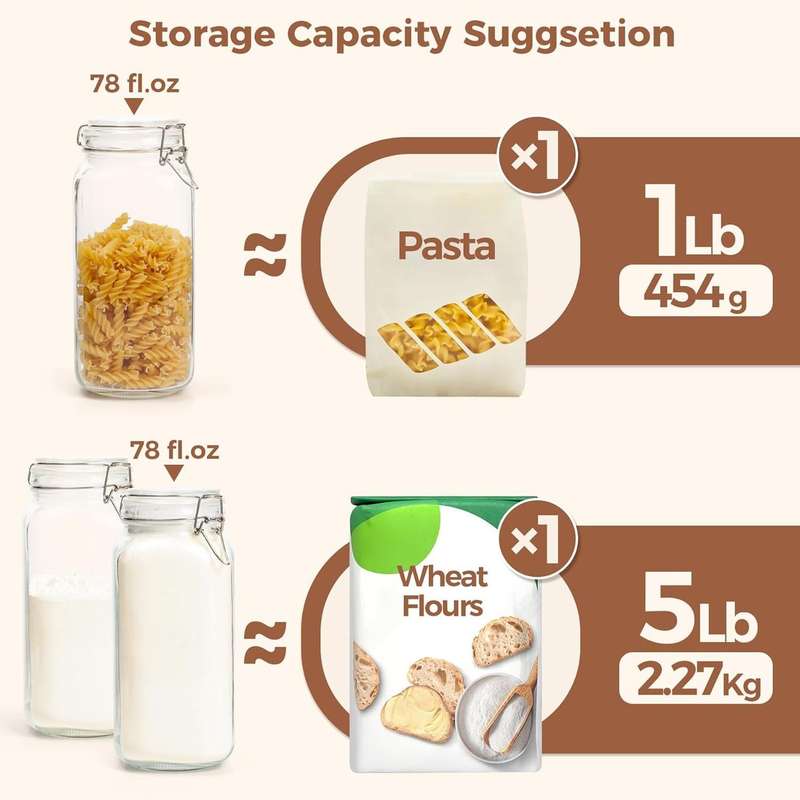3 Pack Airtight Glass Food Storage Containers Canister With Clip/Lid |