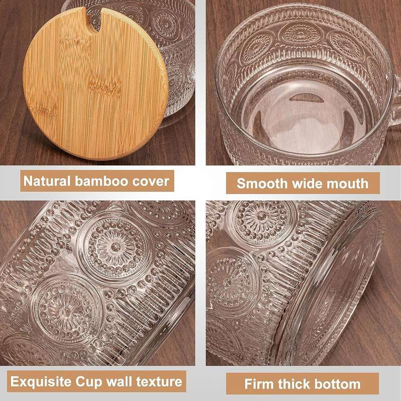 2 Pack Vintage Glass Coffee Mugs Overnight Oats Container Gift Set