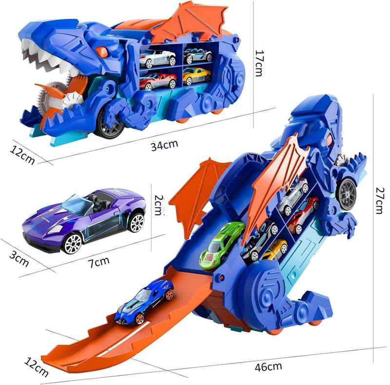 Dinosaur Transporter Truck With 10 Die-Cast Cars Toddler Toys For Kids