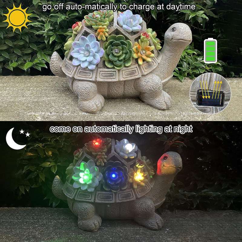 Solar Garden Turtle Statue Tortoise With Lights For Outdoor Patio Yard