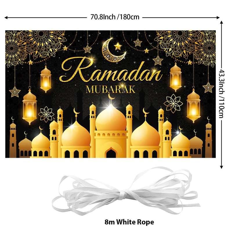 Islamic Ramadan Mubarak Decorations Backdrop Eid Wall Banner Background