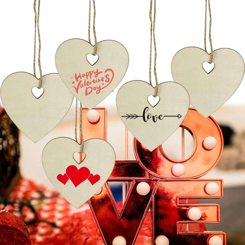 60Pcs Wooden Heart Blank Wood Slices Craft DIY