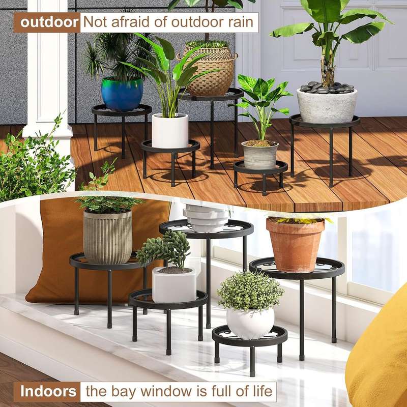 5 Piece Metal Plant Stands For Indoor Outdoor Flower Pot Diasplay-5 Size|