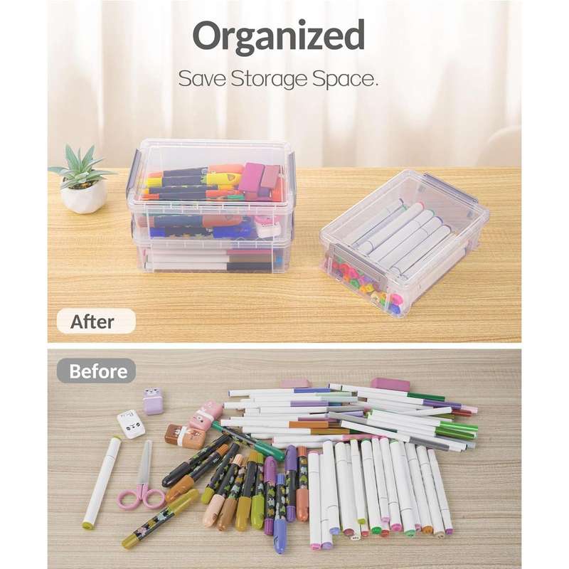 6 Pack Clear Large Pencil Box Multipurpose Craft Storage Organiser With Lid-