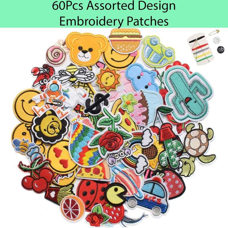 60 Pack Assorted Iron on Repair Patch For Jeans Denim Fabric