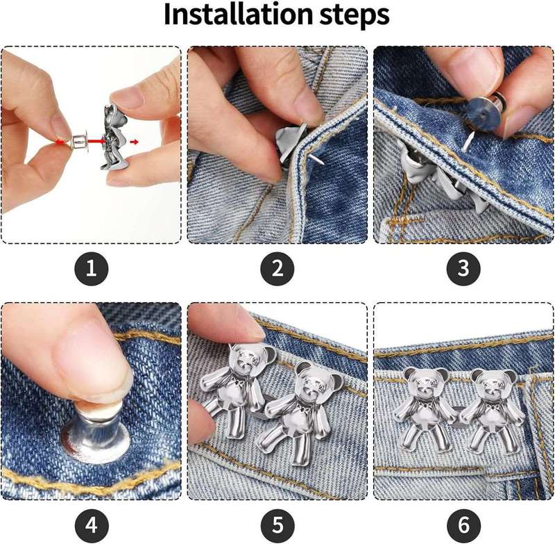 8 Pairs Bear Jeans Pant Waist Tightener Adjustable Buttons Pins Clips