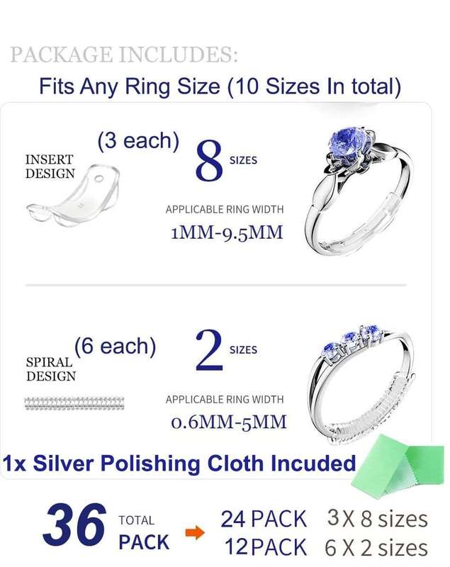 36 Pack Invisible Ring Size Adjuster For Loose Rings & Polishing Cloth