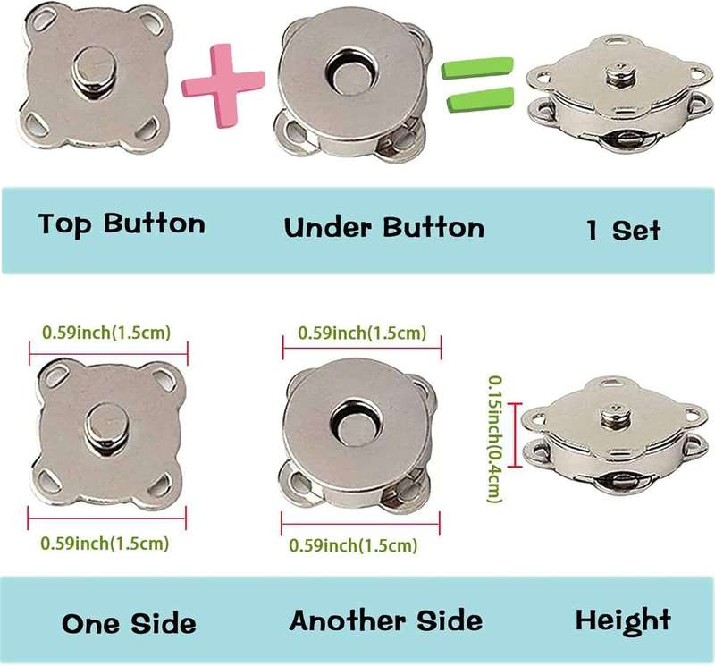 12 Pack Silver Magnetic Snaps Buttons Clasps For Sewing Cloth Purse Handbag