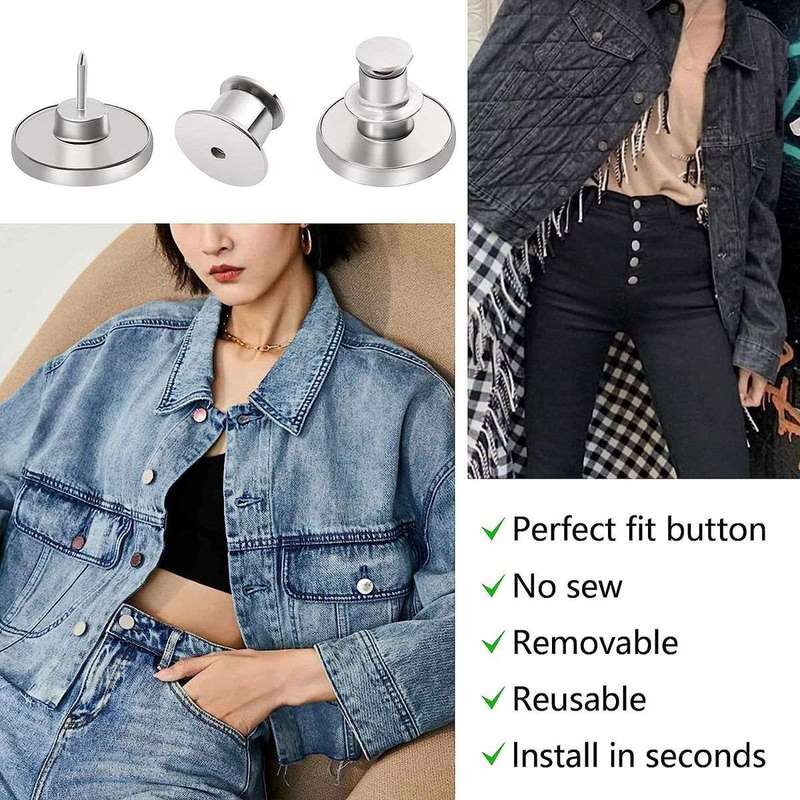 12 Pack Button Pins for Loose Jeans Instant Replacement No Sew Snap