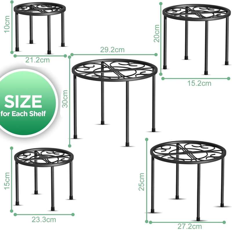 5 Piece Metal Plant Stands For Indoor Outdoor Flower Pot Diasplay-5 Size|