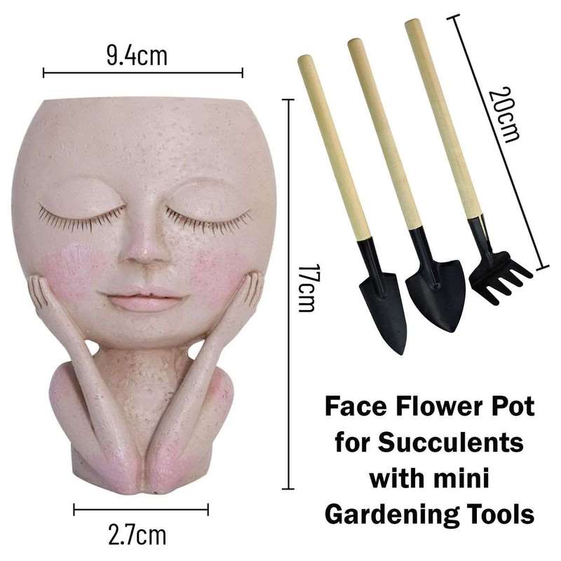 Face Flower Pot Resin Head Planter For Succulent Indoor Outdoor