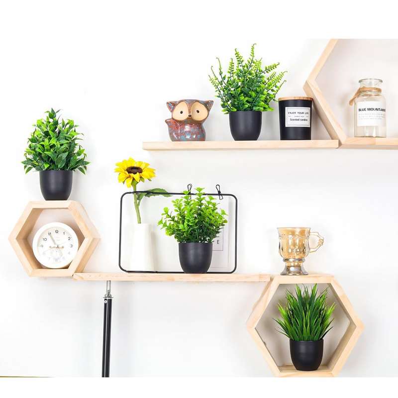 4 Pack Small Artificial Fake Faux Plants Potted Black For Home Office Decor-