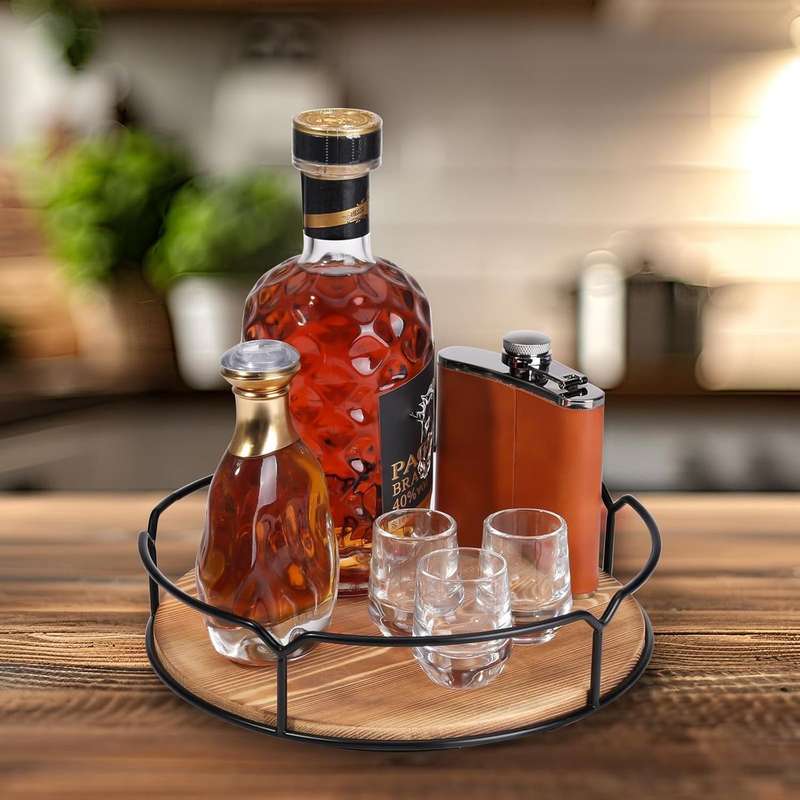 Lazy Susan Turntable Organiser For Cabinet-Farmhouse Walnut Wood -25cm