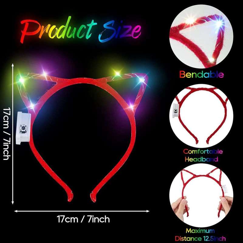 10 Piece LED Glow In The Dark Cat Ear Headband Neon Party Supplies Favors