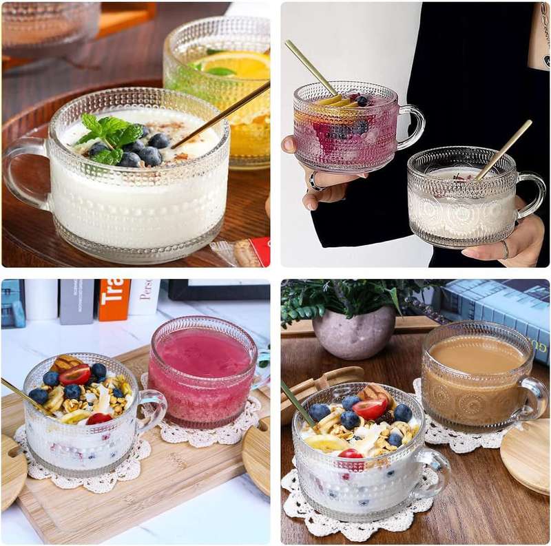 2 Pack Vintage Glass Coffee Mugs Overnight Oats Container Gift Set