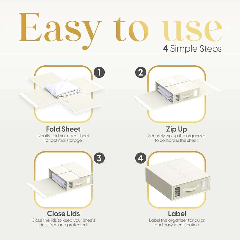 Bed Sheet Organisers & Storage For Linen Closet Foldable - 6 Pack - Beige (XL)|