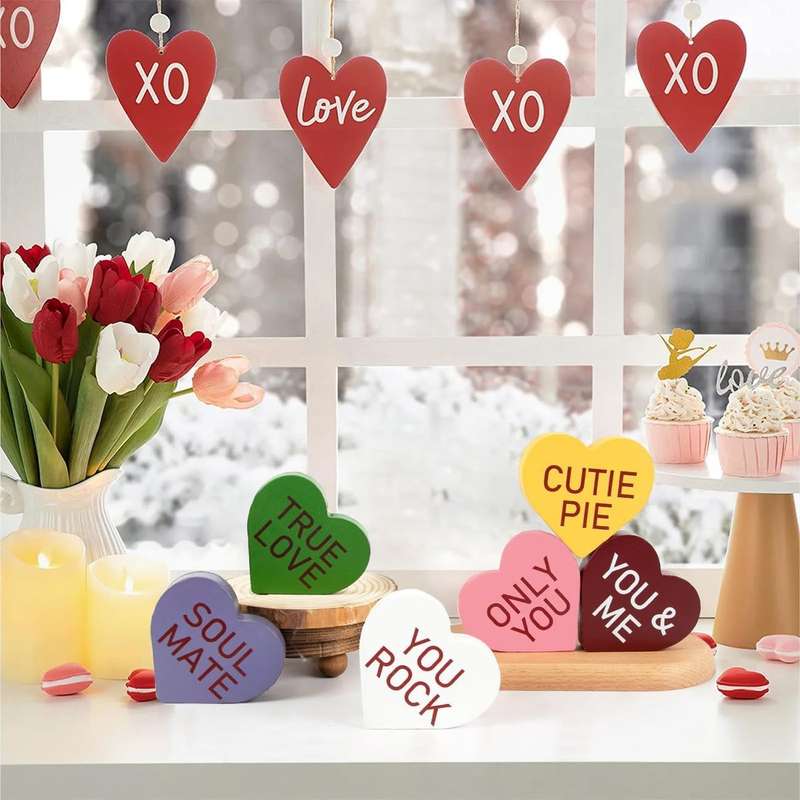 Wooden Heart Shape Center pieces Decoration For Wedding Valentine Day-6 Piece