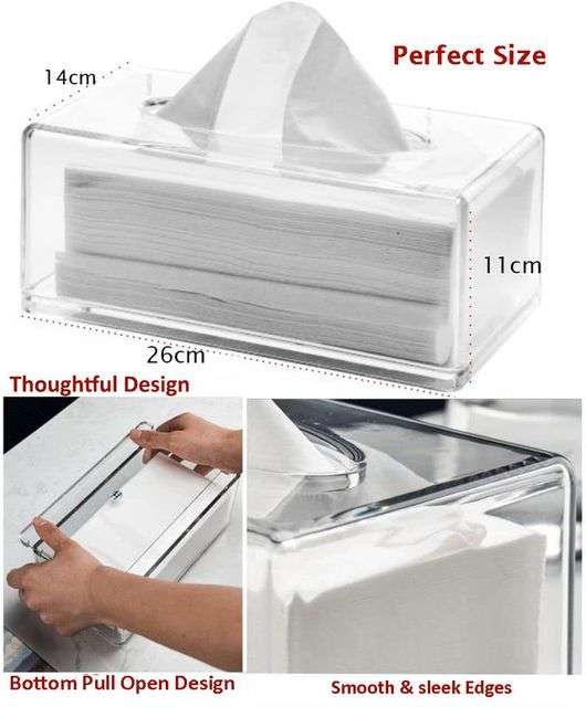 2 Pack Perspex Clear Acrylic Tissue Box Set with 100 Tissue Papers