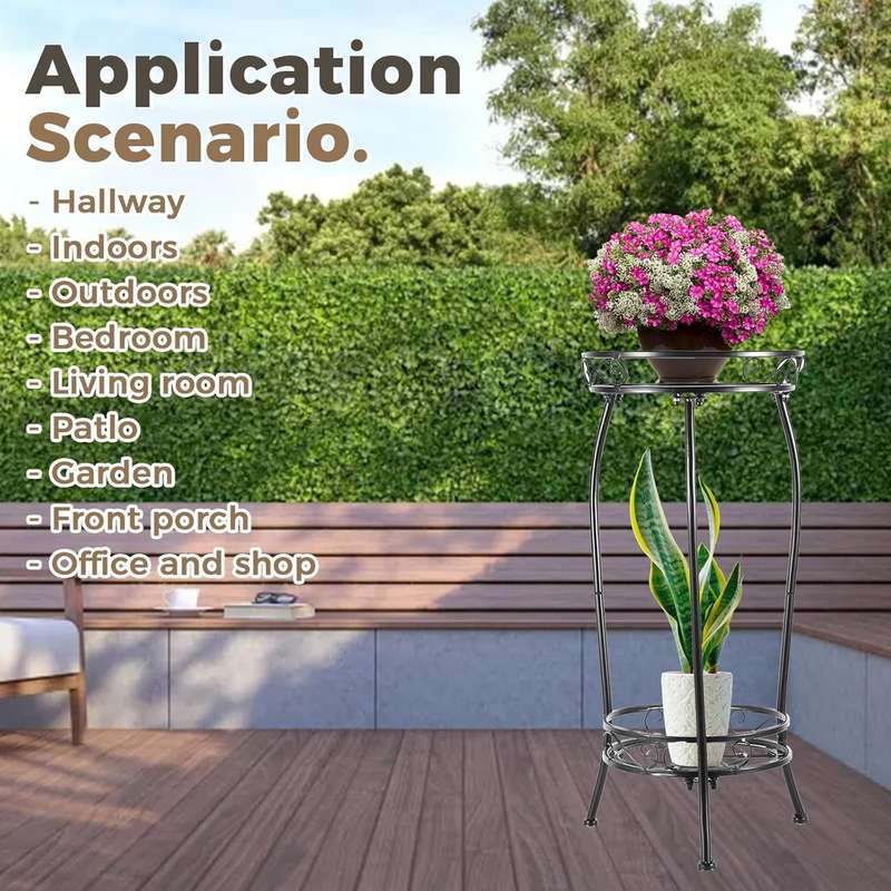 2 Tier Metal Plant Stand Indoor Outdoor 70cm High Flower Pot Display Holder |