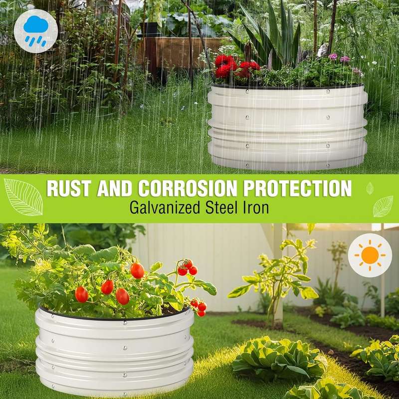 Galvanised Metal Raised Bed Vegetable Planter Box For Outdoor Garden -Round|