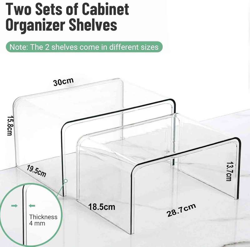 2 Pack Clear Cabinet Spice Organiser Shelf For Kitchen Countertop Desk