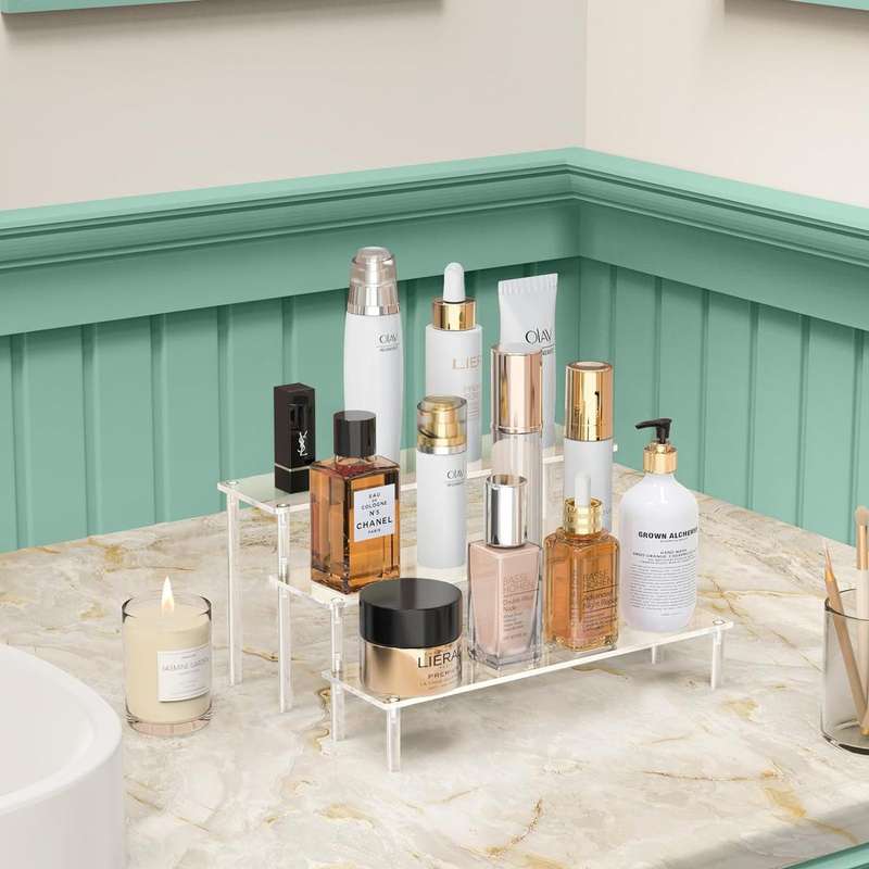 3 Tier Clear Acrylic Display Riser Stands Perfume Organiser Cupcake Stand