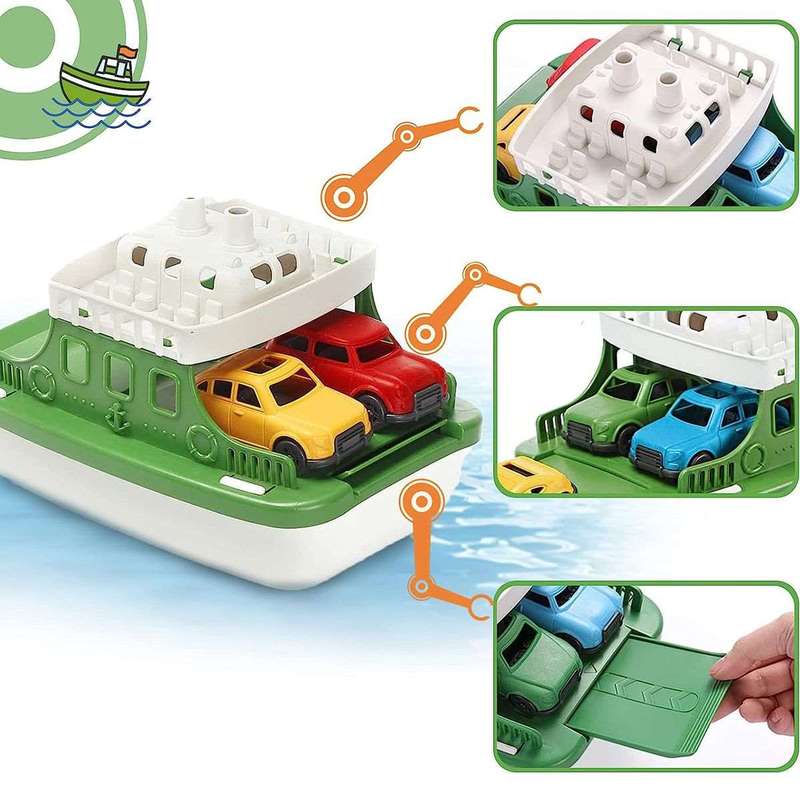 6 Piece Ferry Boat Bath Toys for Toddlers with Mini Cars & Boat Squirter