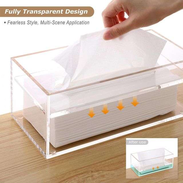2 Pack Perspex Clear Acrylic Tissue Box Set with 100 Tissue Papers
