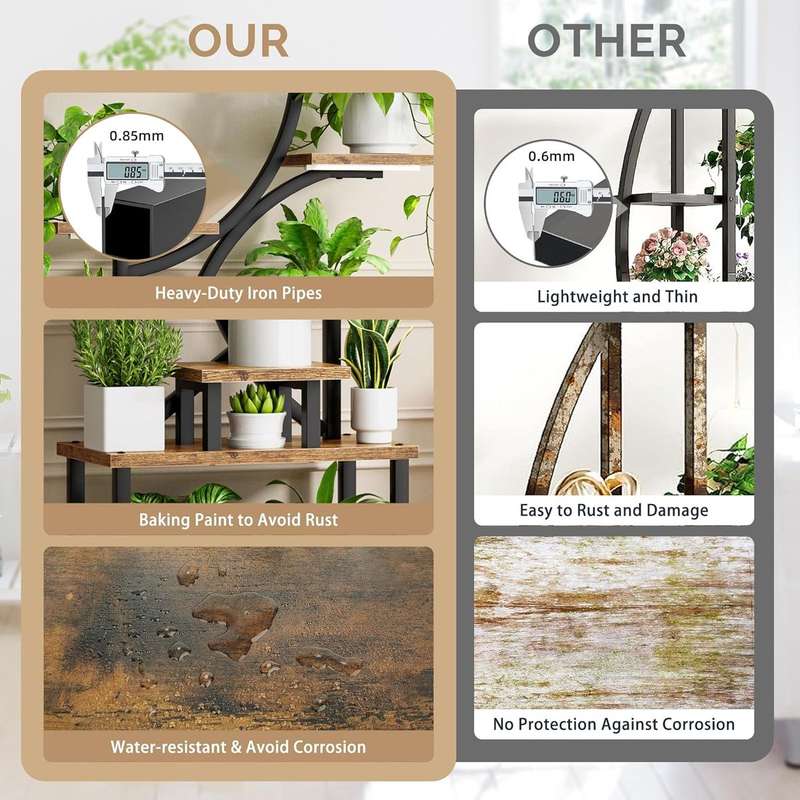 8 Tier Plant Stand With LED Grow Lights For Indoor Wood & Metal-156cm