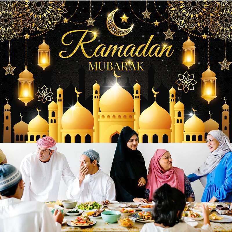 Islamic Ramadan Mubarak Decorations Backdrop Eid Wall Banner Background