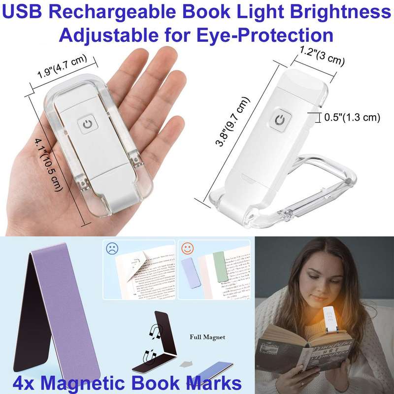 USB Rechargeable Flexible LED Book Reading Light With 4x Magnetic Bookmarks