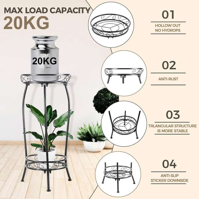 2 Tier Metal Plant Stand Indoor Outdoor 70cm High Flower Pot Display Holder |