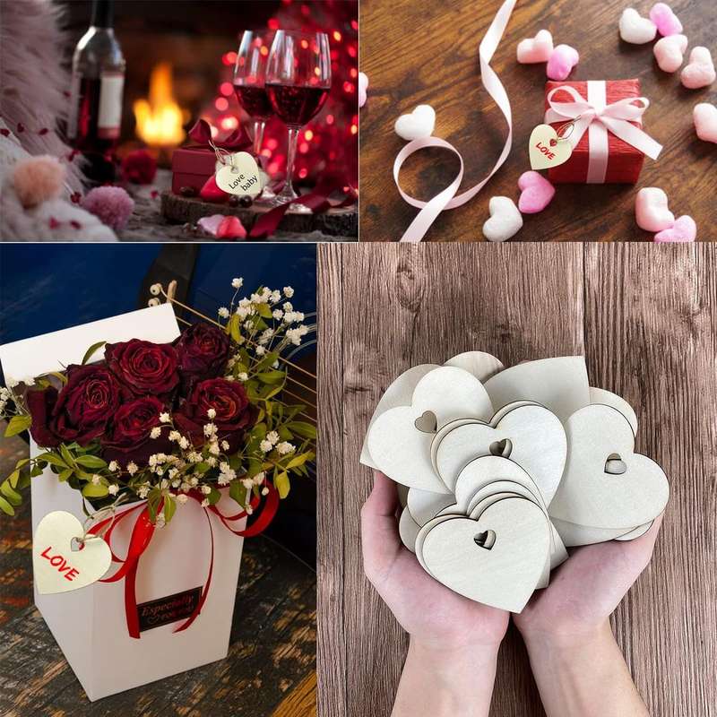 60Pcs Wooden Heart Blank Wood Slices Craft DIY