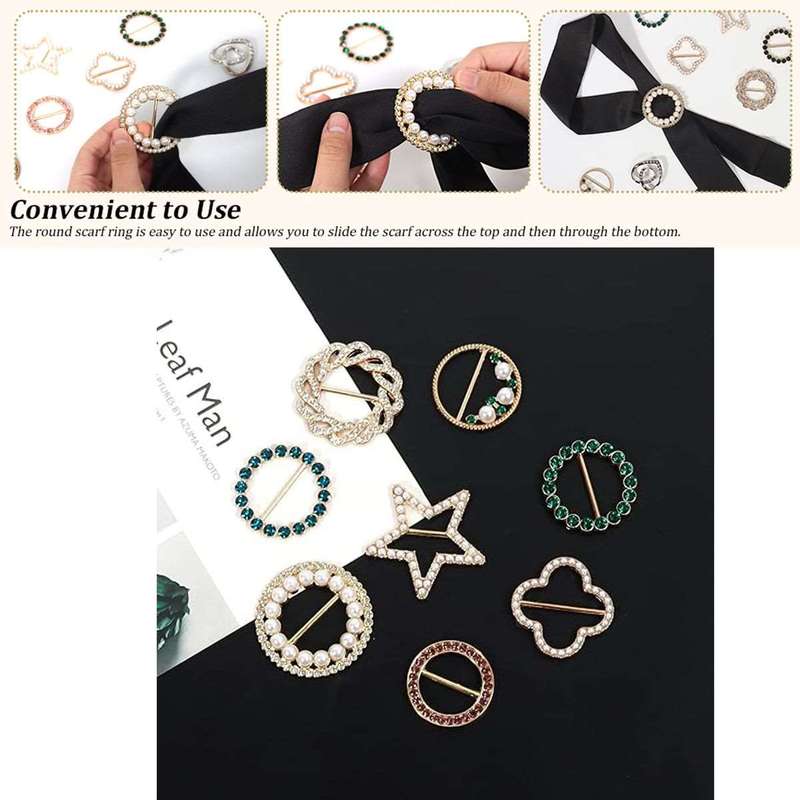9 Pack T-Shirt Scarf Clips & Clothes Corner Knotted Button Pearl Rhinestone