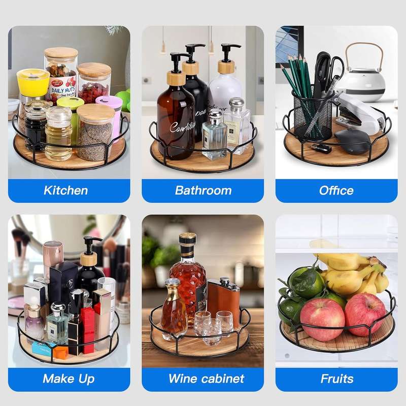 Lazy Susan Turntable Organiser For Cabinet-Farmhouse Walnut Wood -25cm