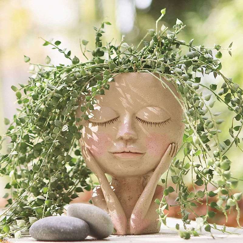 Face Flower Pot Resin Head Planter For Succulent Indoor Outdoor