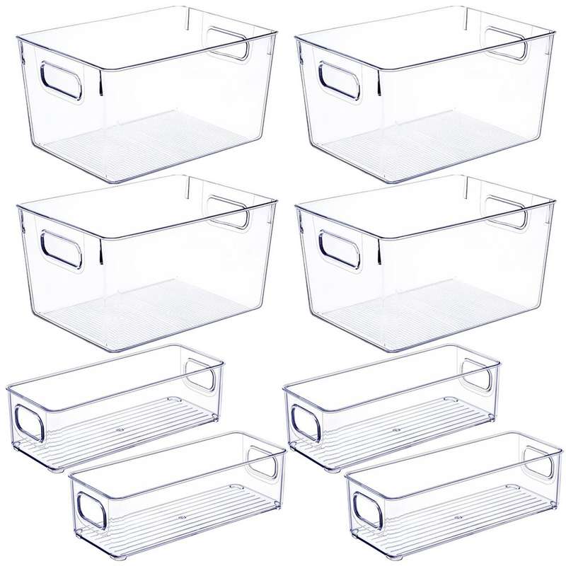 8 Pack Clear Plastic Storage Bins Containers Organisers For Pantry Cabinet